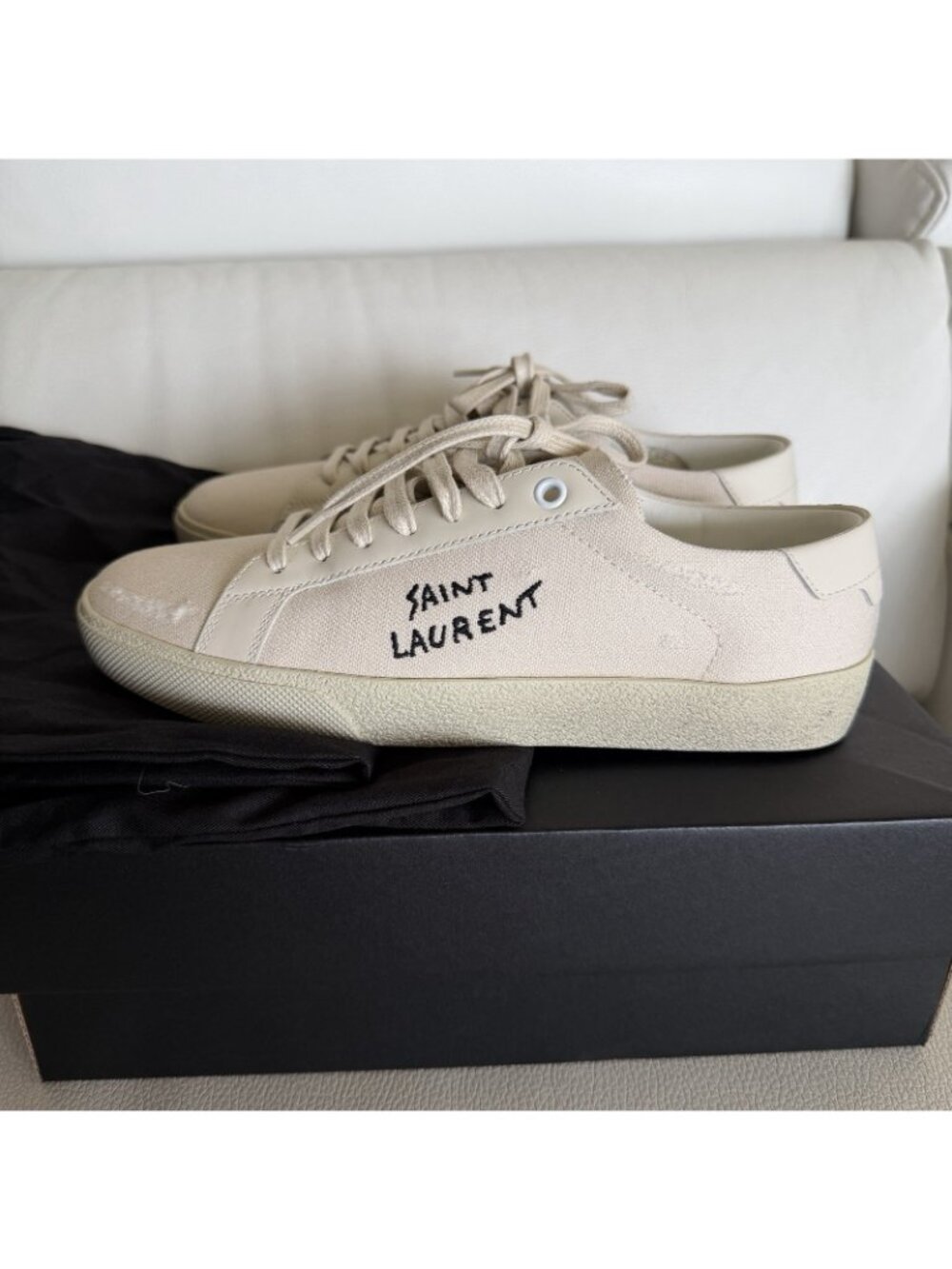 NEW SAINT LAURENT SL/06 Court Cotton Beige Sneakers Sz 37.5 - Picture 10 of 12